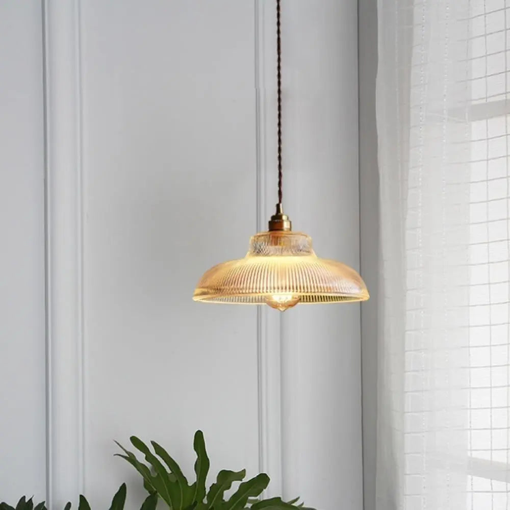 Vintage Glass Pendant Light  Ribbed Dome Shade - Product detail 4