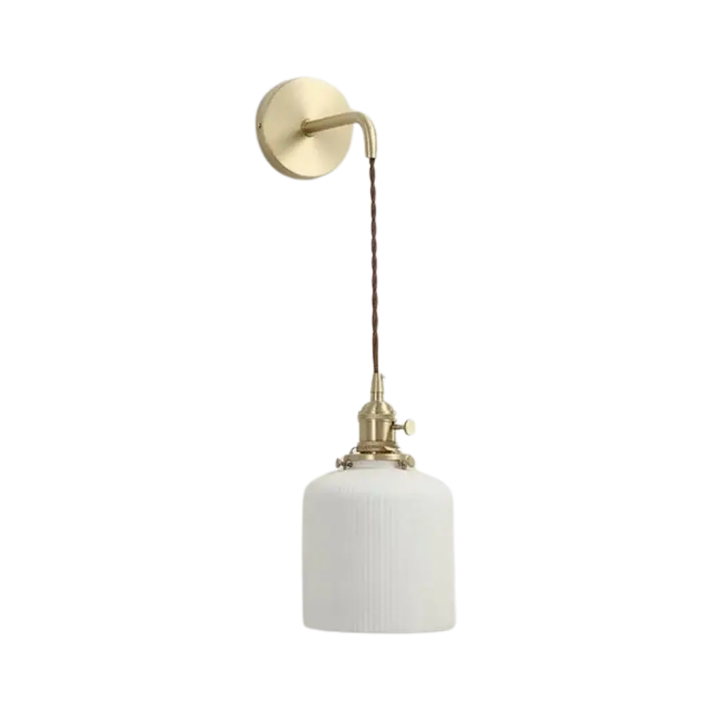 Modern Ceramic Wall Light  Ribbed Glass Shade with Brass Fixture - Product detail 12