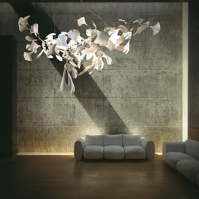 Ginkgo Leaf Chandelier Brass and White Floral Design - Product detail 4