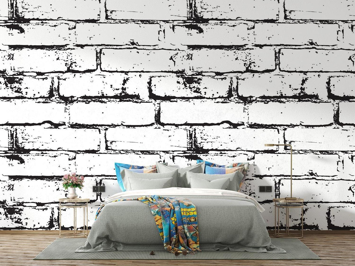Brick Mural Wallpaper | Industrial Black and White Design