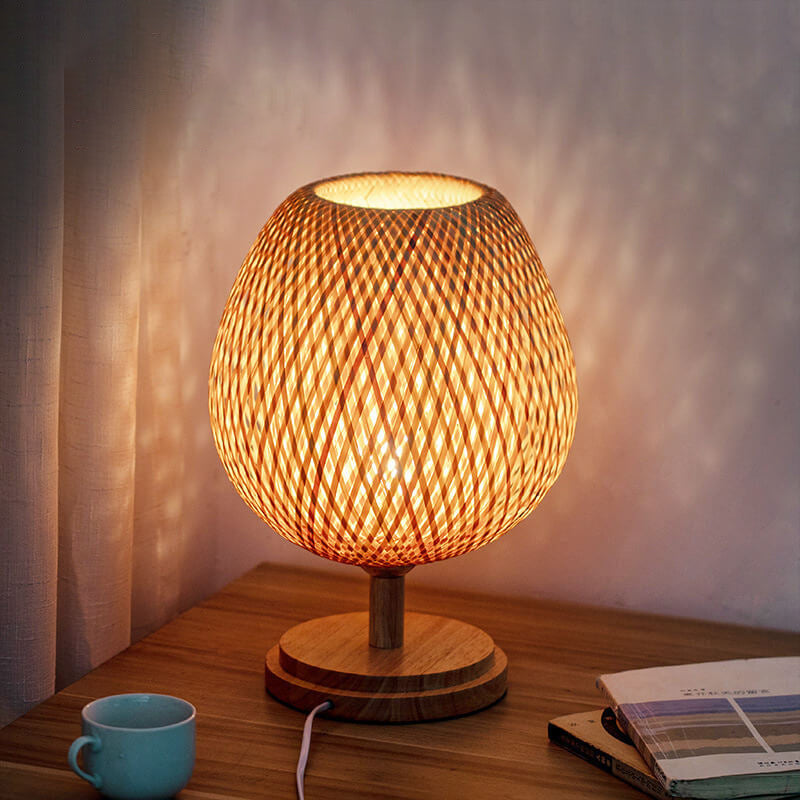 Bamboo Table Lamp  Handwoven Lattice Shade Design - Product showcase