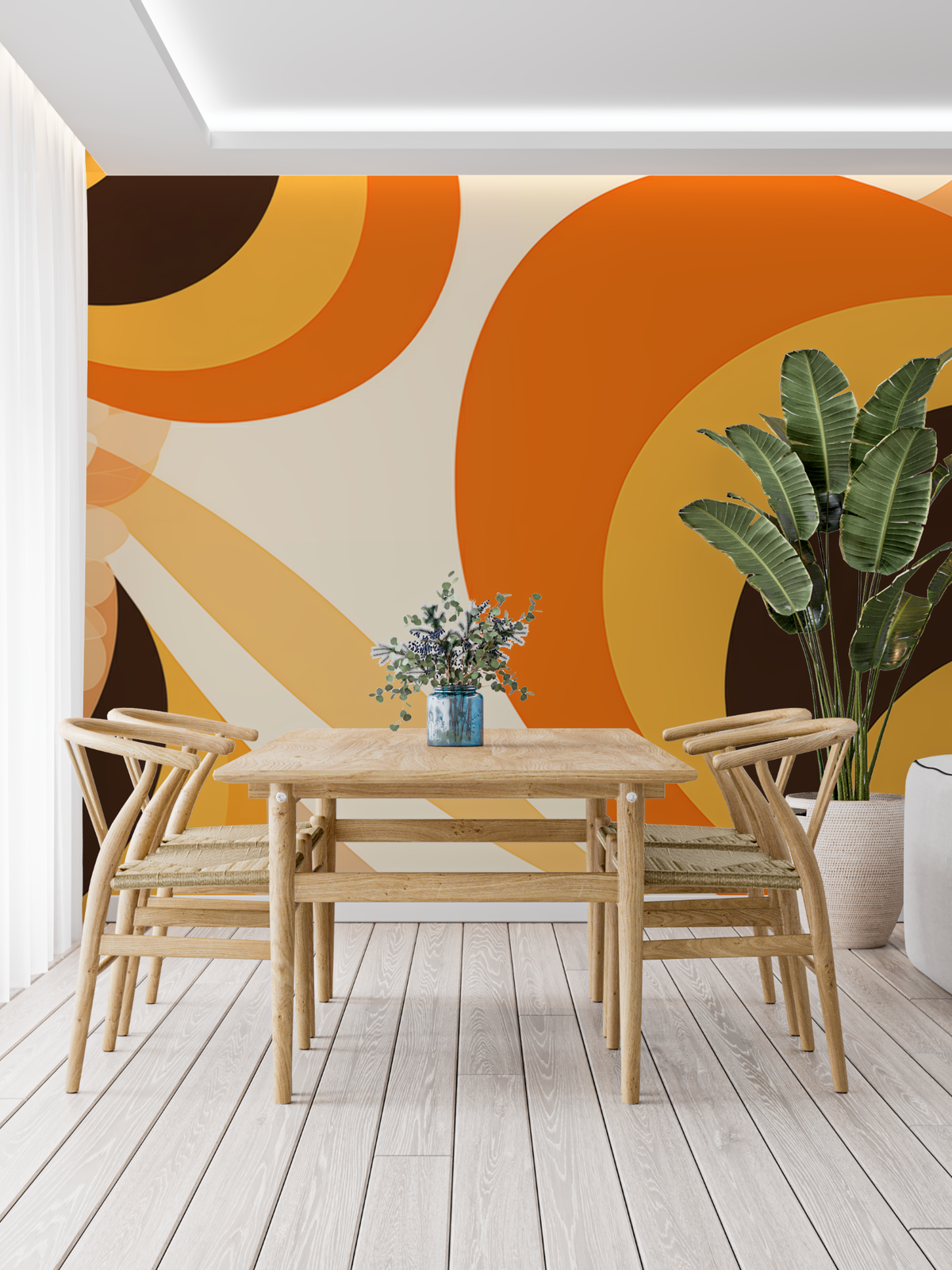 Retro Mural Wallpaper | 70s Orange Geometric Circles