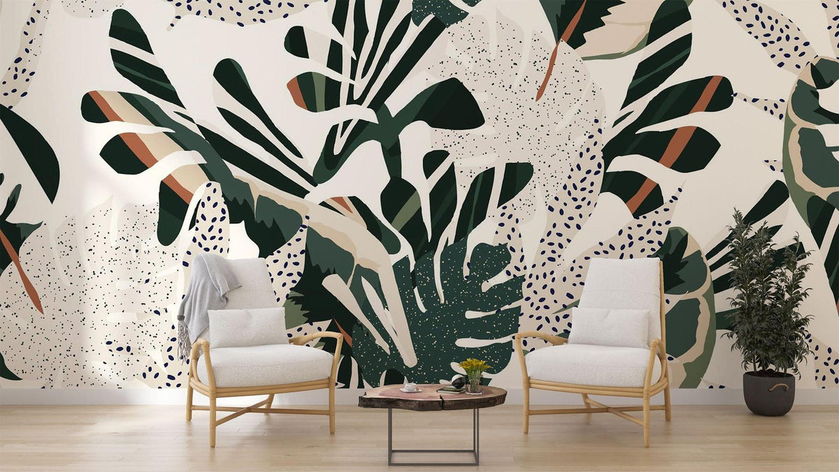 Tropical Foliage Mural Wallpaper | Modern Abstract Monstera Design