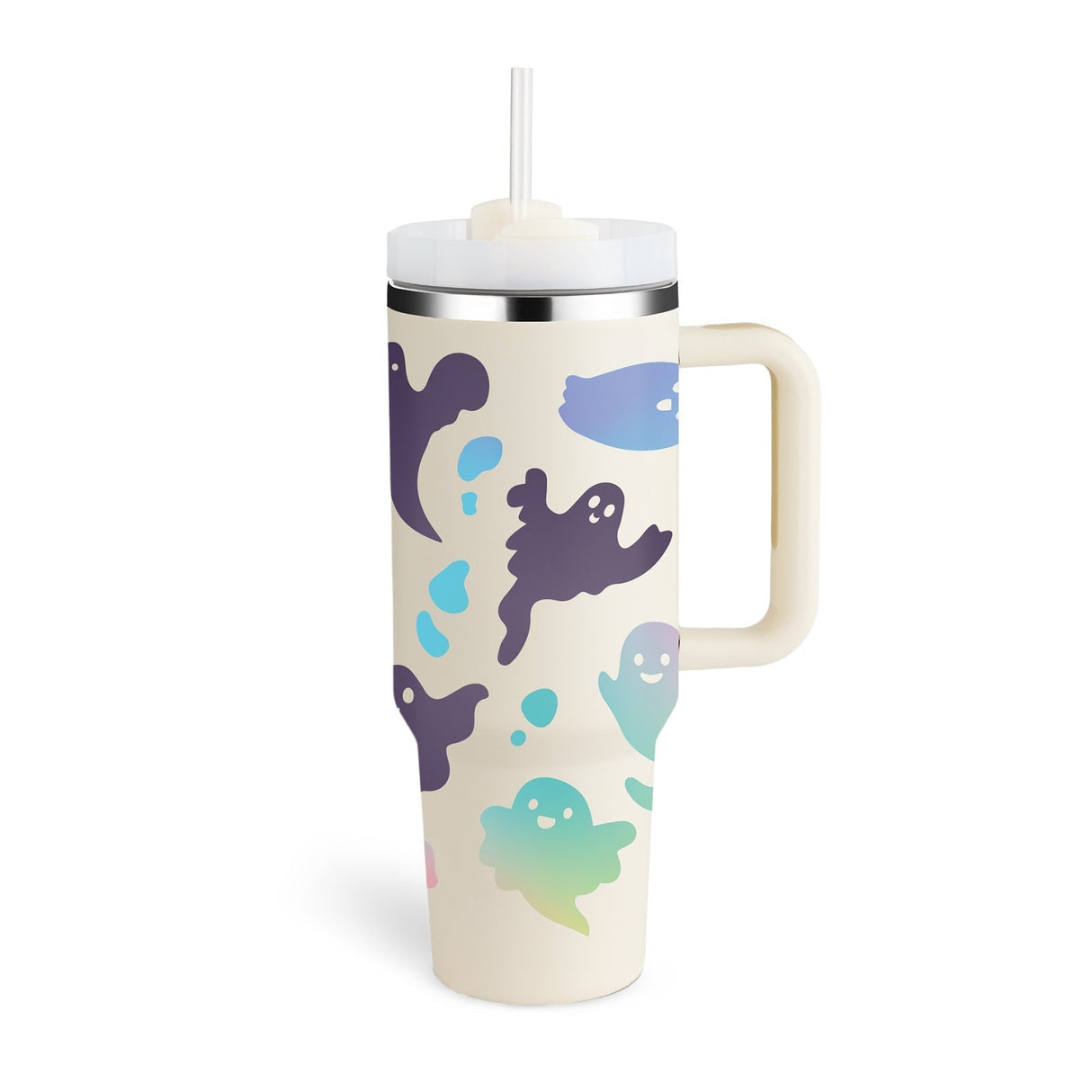 Insulated Travel Mug Leopard Print Design with Handle Straw - Product detail 25