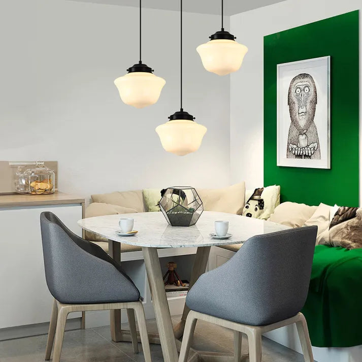 Vintage Pendant Light Geometric Milk Glass Shade - Product detail 6