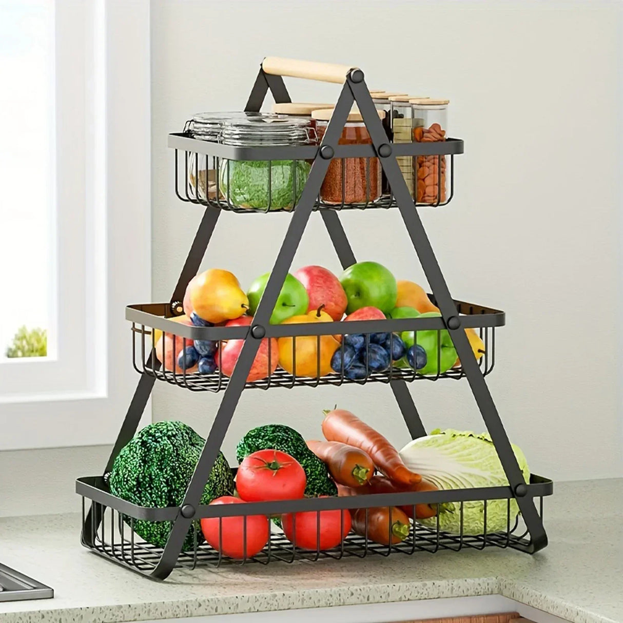 Modern Tiered Fruit Basket Black Steel 3-Level Storage - Product detail 6