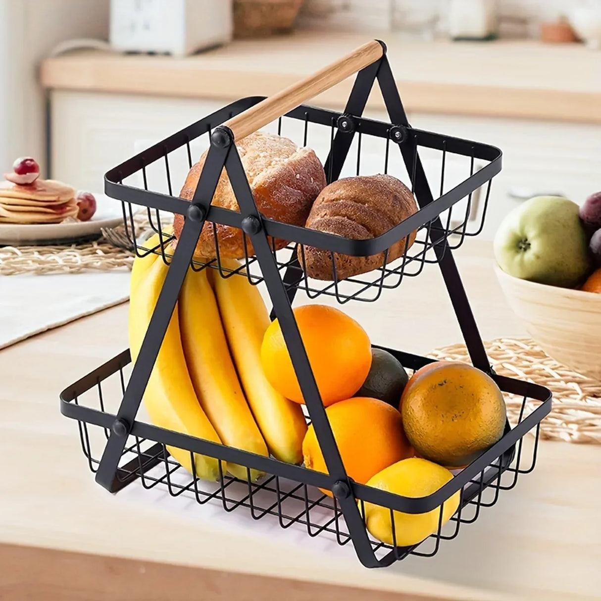 Modern Tiered Fruit Basket Black Steel 3-Level Storage - Product detail 4