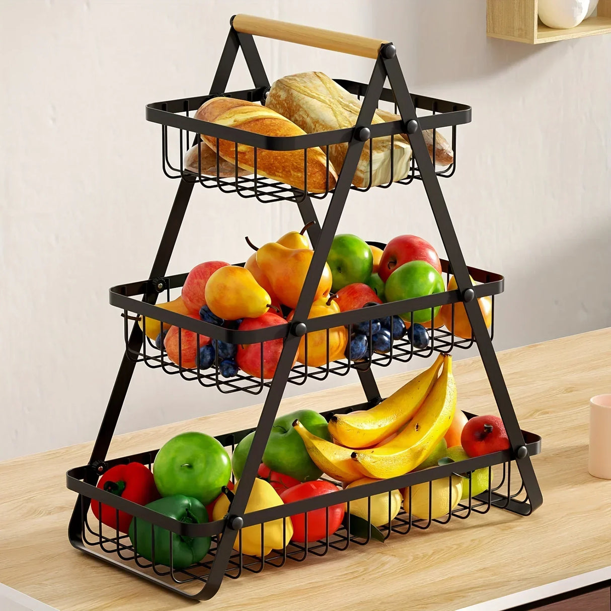 Modern Tiered Fruit Basket Black Steel 3-Level Storage - Product detail 5