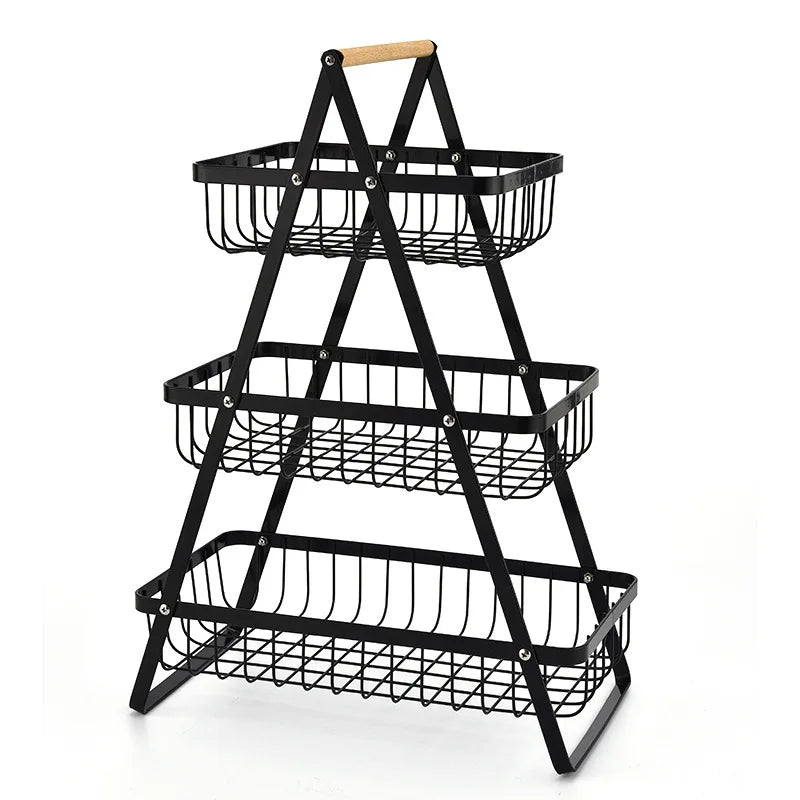 Modern Tiered Fruit Basket Black Steel 3-Level Storage - Product detail 8