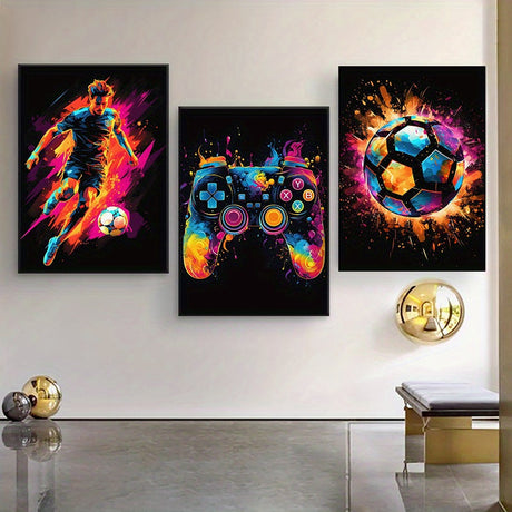Gaming Wall Art Set  Vibrant Football Controller Canvas Prints - Detailed view