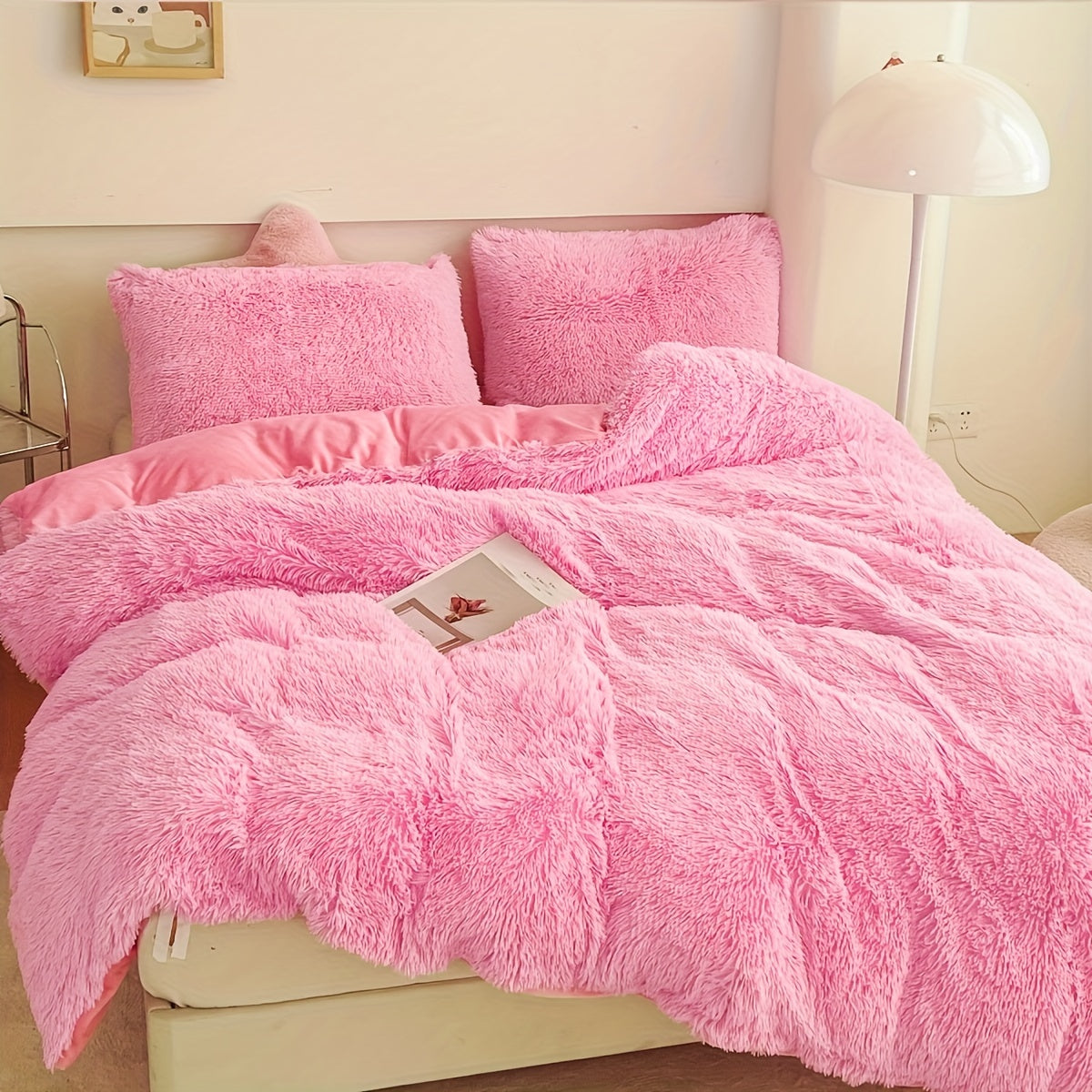 Plush Velvet Bedding Set  Soft Pink Duvet Cover with Pompom Trim - Product detail 20