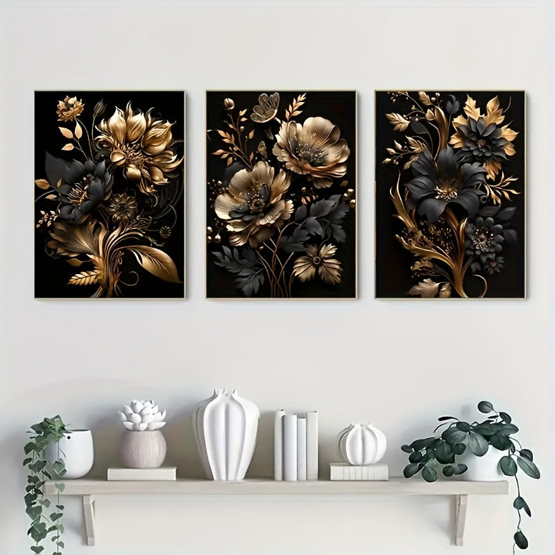 Black Gold Floral Wall Art  3-Piece Canvas Set - Product detail 4