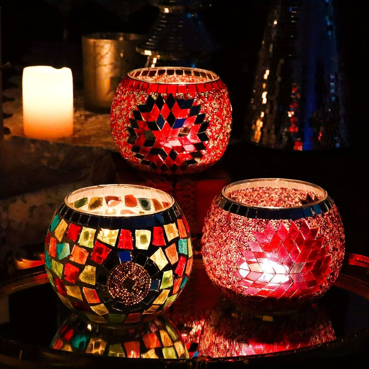 Mosaic Tea Light Holders  Handcrafted Glass Star Pattern - Product detail 6