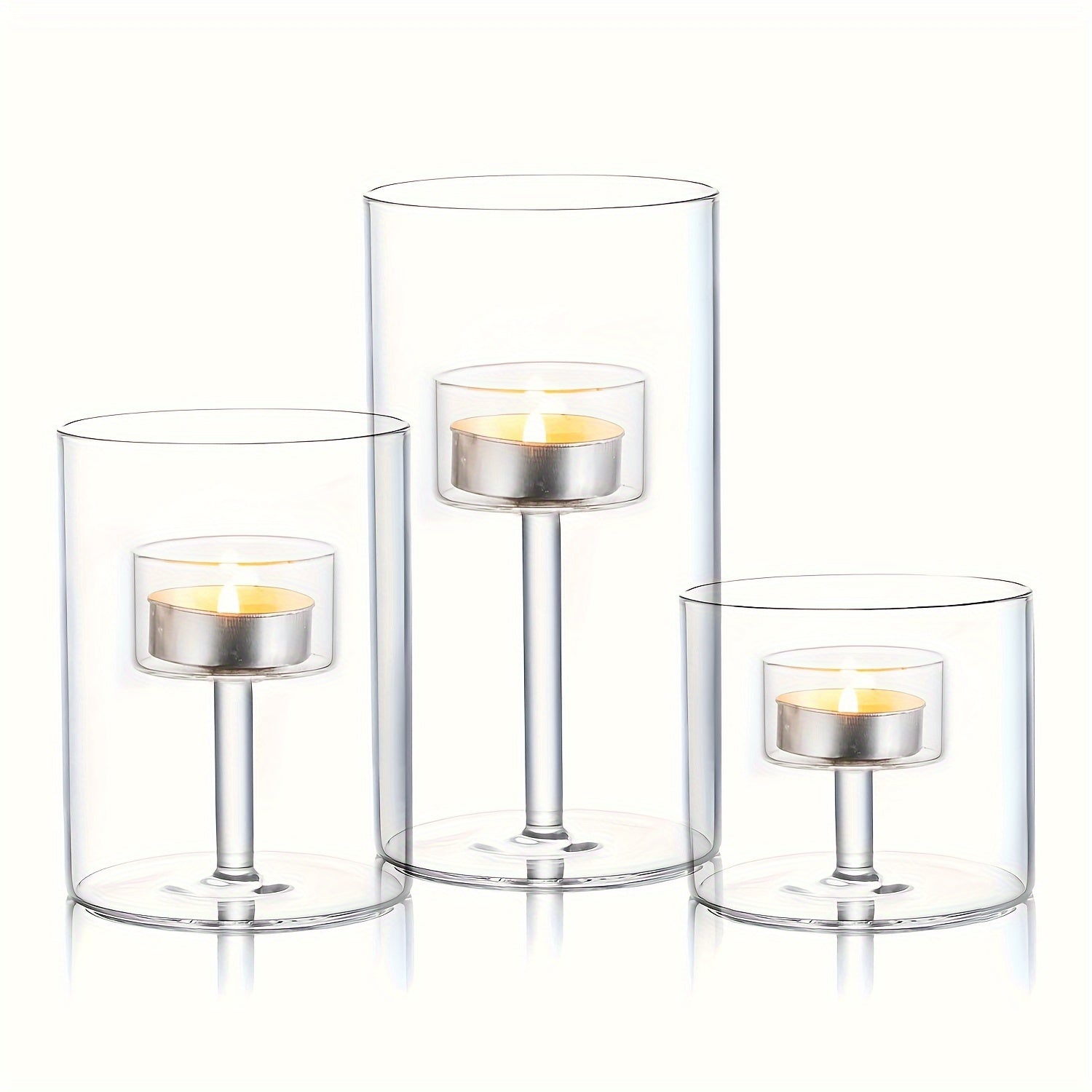 Glass Candle Holders Set  Modern Cylindrical Design - Product detail 4