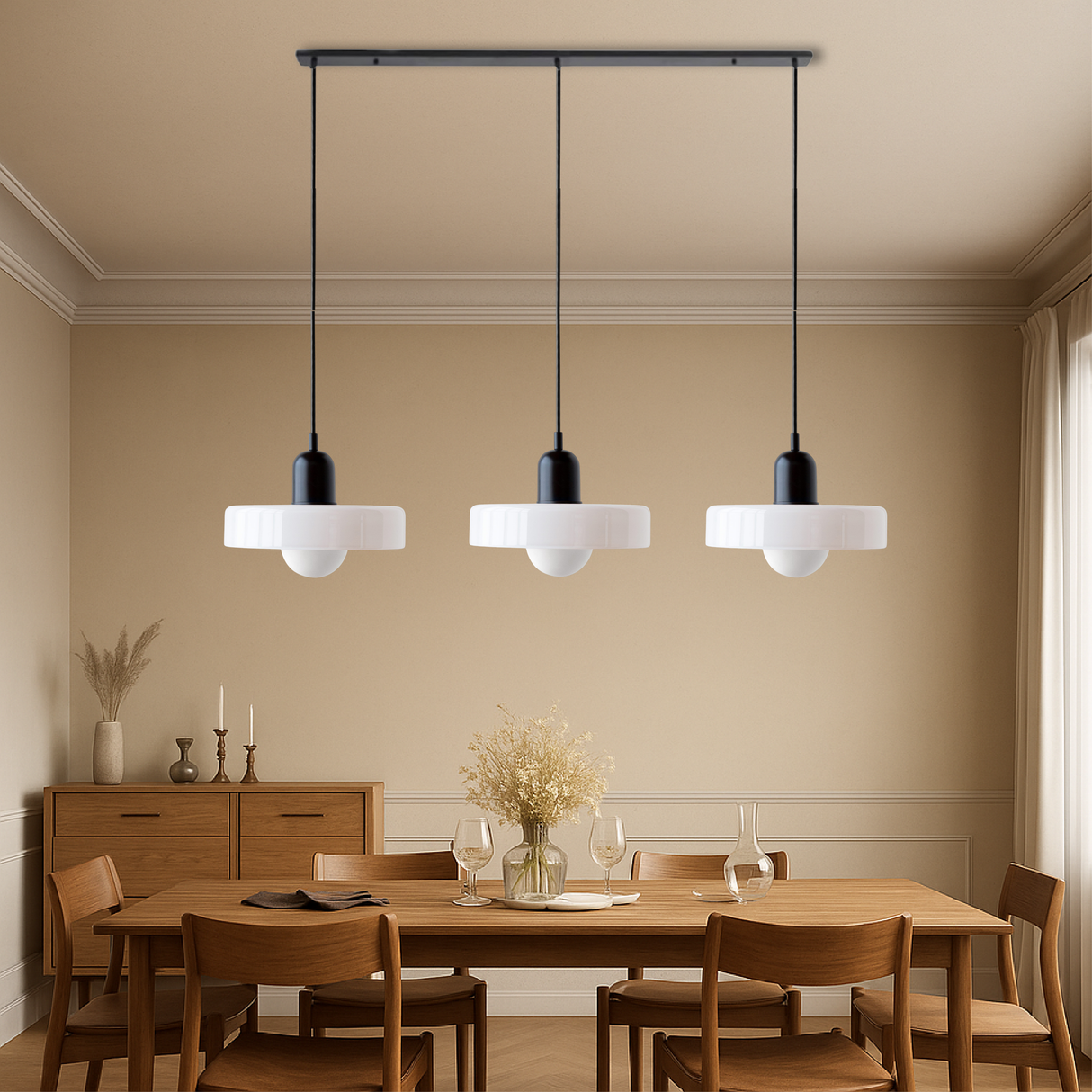 Modern Pendant Light Triple Glass Shade Bauhaus Design - Product example