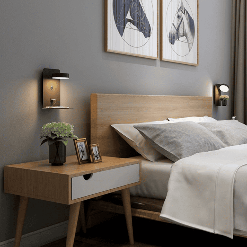 Modern Wall Sconce LED Bedside Lamp With USB Charging Shelf - Product example