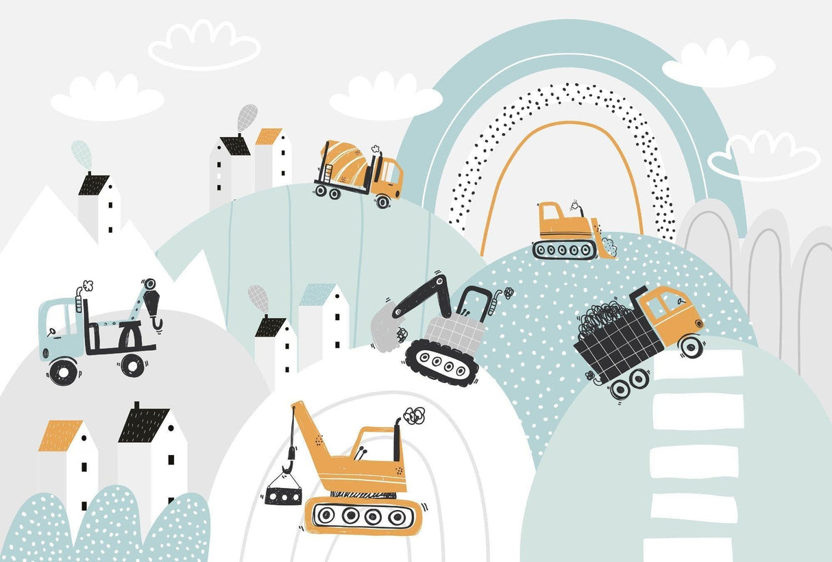 Byggetapet | Legesygt køretøjsscene med regnbue