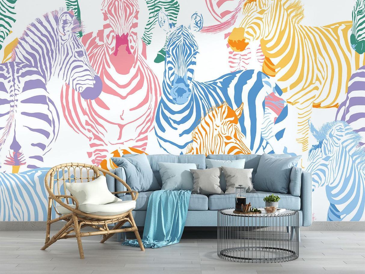 Safari Mural Wallpaper | Colorful Zebra Pattern