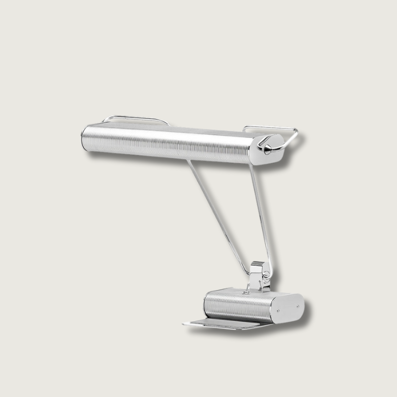 Art Deco LED Table Lamp Chrome Open Screen Design - Product showcase