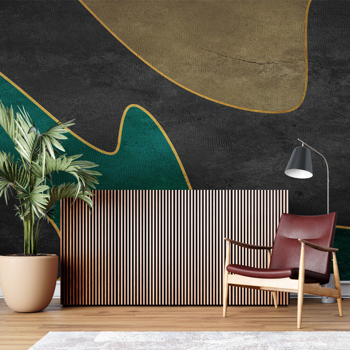 Abstract Mural Wallpaper | Green and Gold Geometric Design