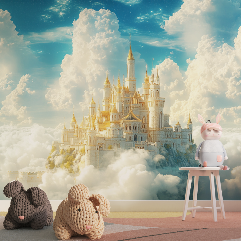 Fantasy Castle Mural Wallpaper | Golden Palace in Cloud Kingdom