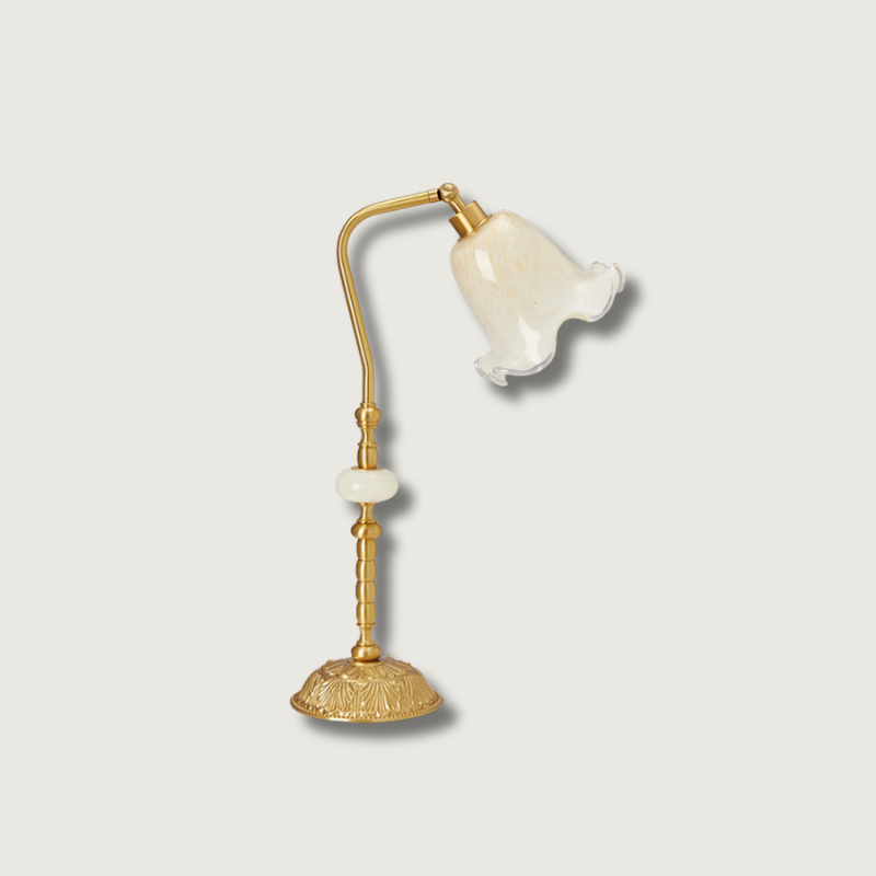 Vintage Table Lamp Brass Base With Glass Floral Shade - Product showcase