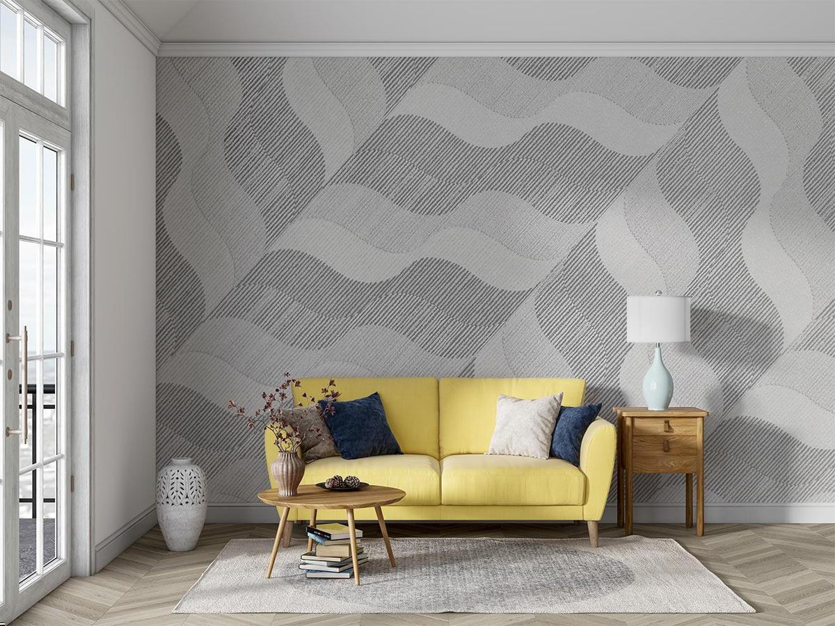 Abstract Mural Wallpaper | Wavy Geometric Grey Design