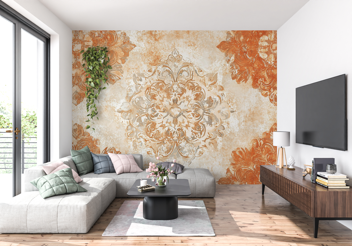 Vintage Mural Wallpaper | Terracotta Arabesque Pattern