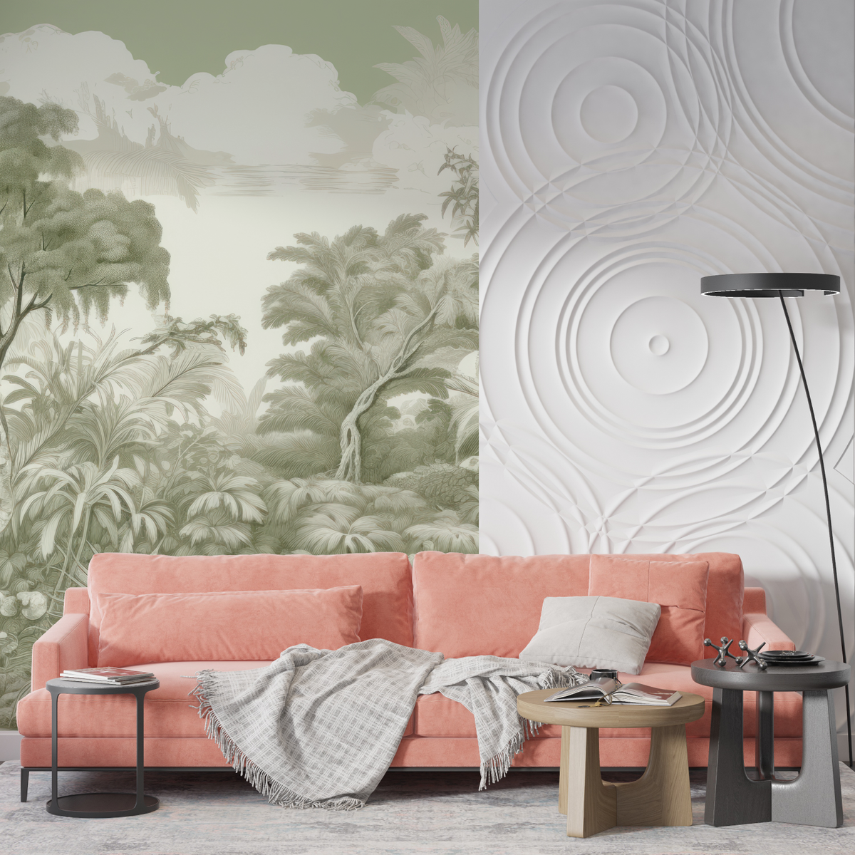 Tropical Mural Wallpaper | Sage Green Jungle Landscape
