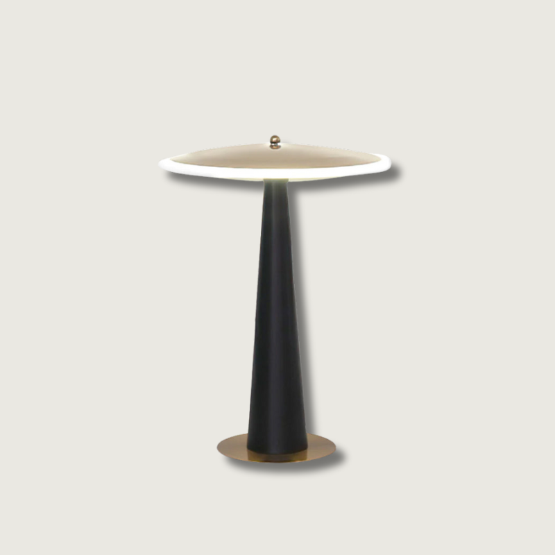 Modern LED Table Lamp Black Gold Drum Design - Product showcase
