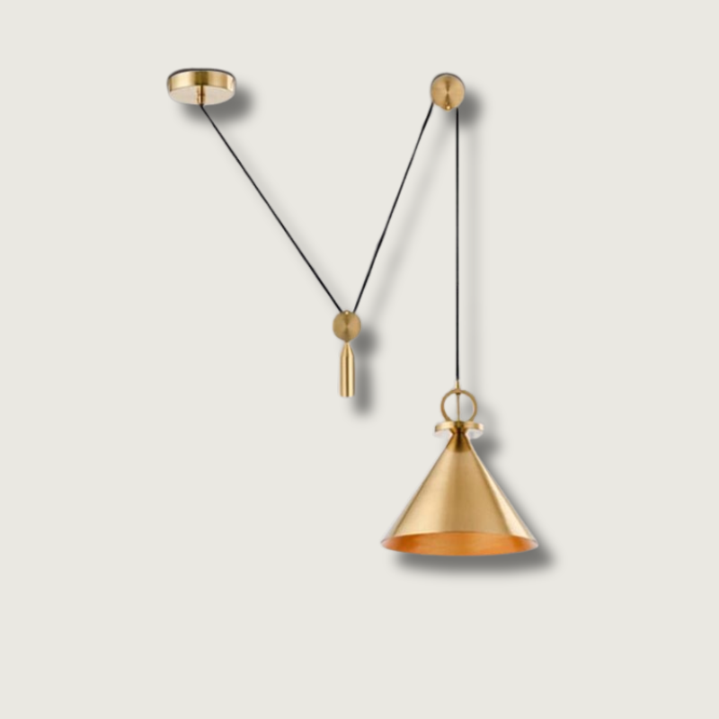 Modern Pendant Light Copper Cone with Pulley System - Product showcase