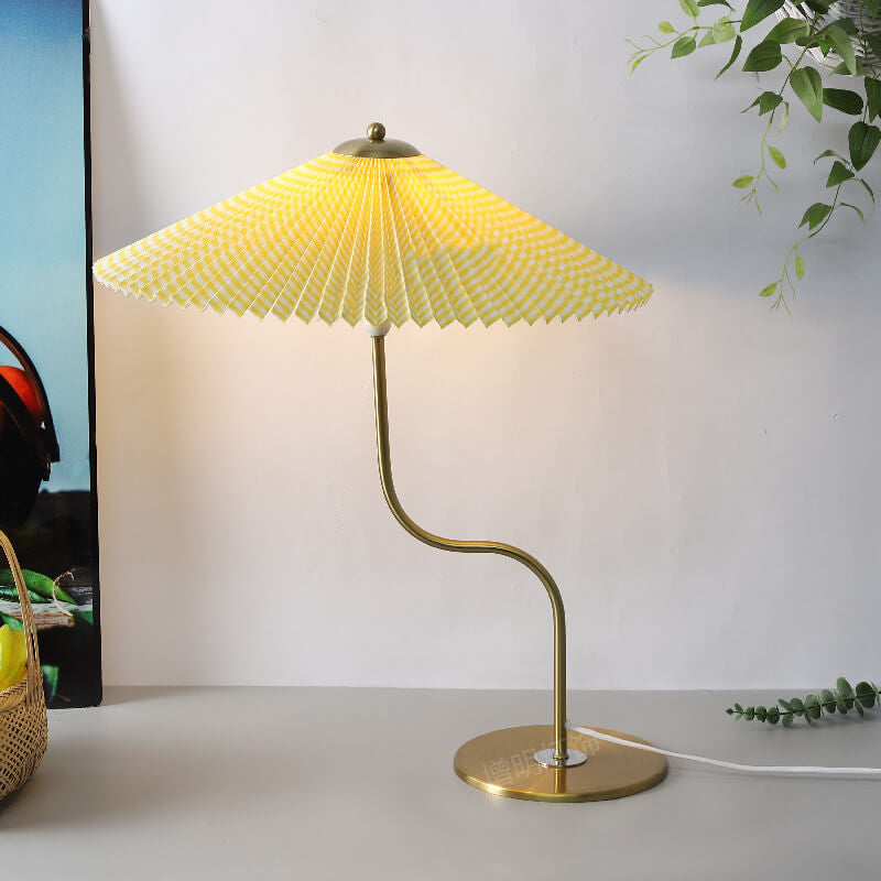 Modern Table Lamp Pleated Umbrella Shade With Brass Stand - Detailed view