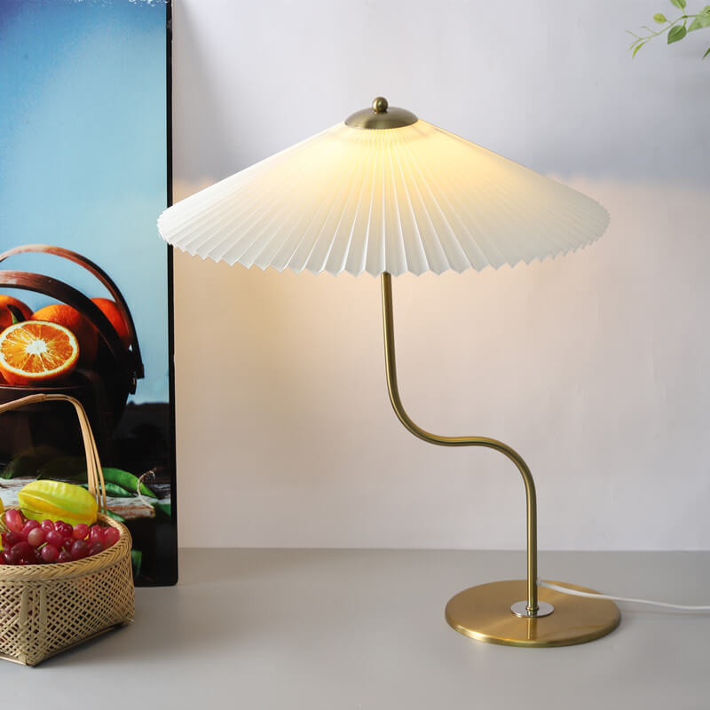 Modern Table Lamp Pleated Umbrella Shade With Brass Stand - Product example