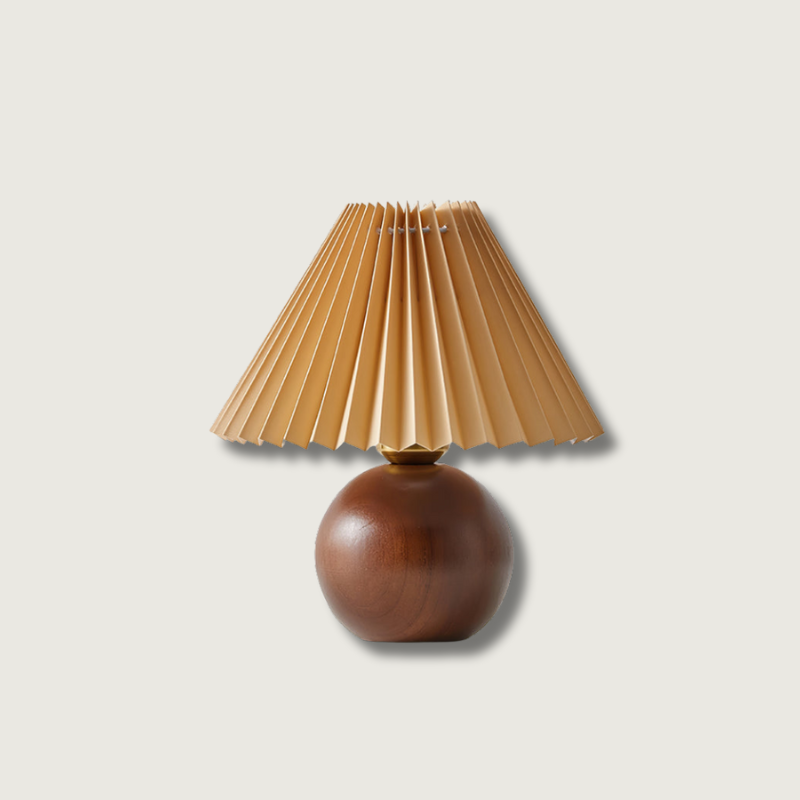 Scandinavian Table Lamp Wooden Sphere Base with Pleated Shade - Product showcase