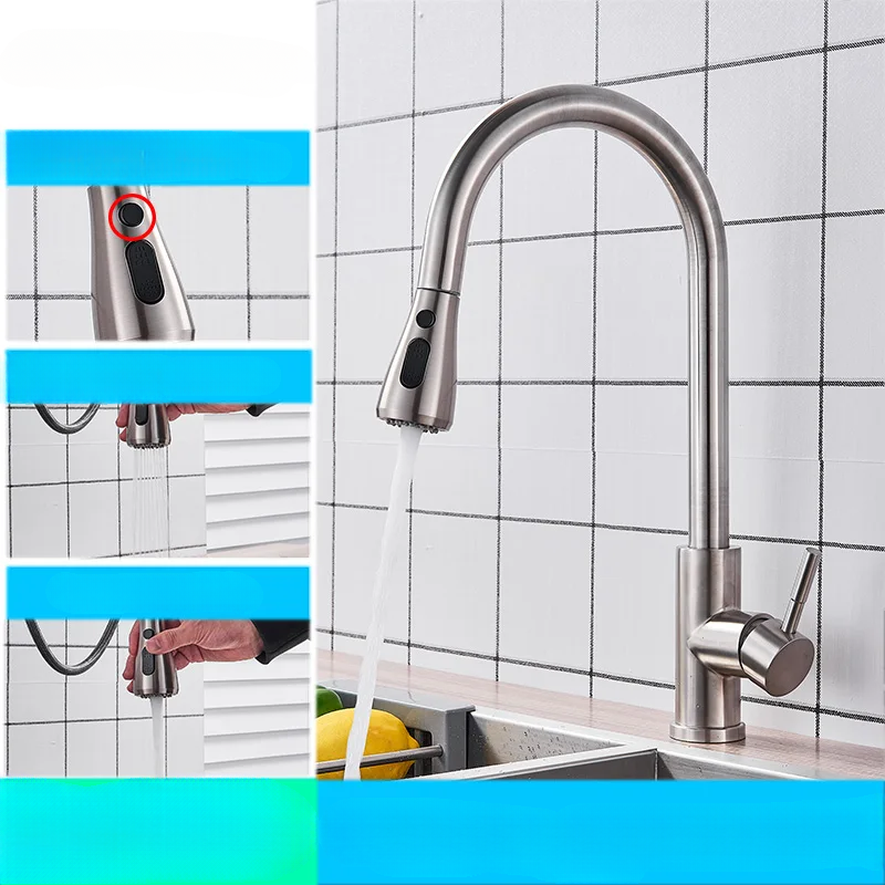 Modern Pull Down Kitchen Faucet Brushed Nickel Flexible Spout - Product detail 7