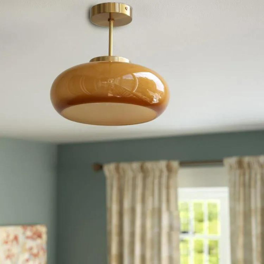 Modern Glass Ceiling Light Amber Dome With Brass Finish - Product detail 5