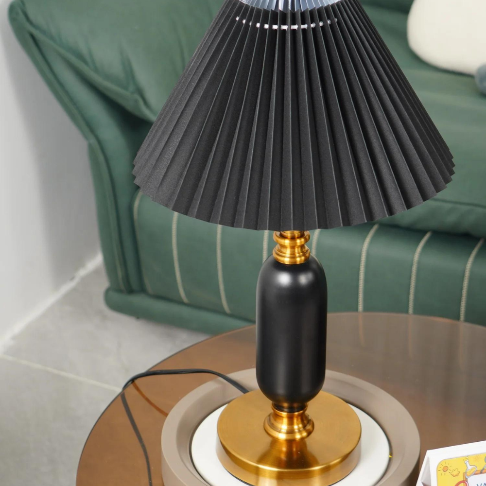 Industrial Table Lamp Black Metal Base With Pleated Shade - Product example