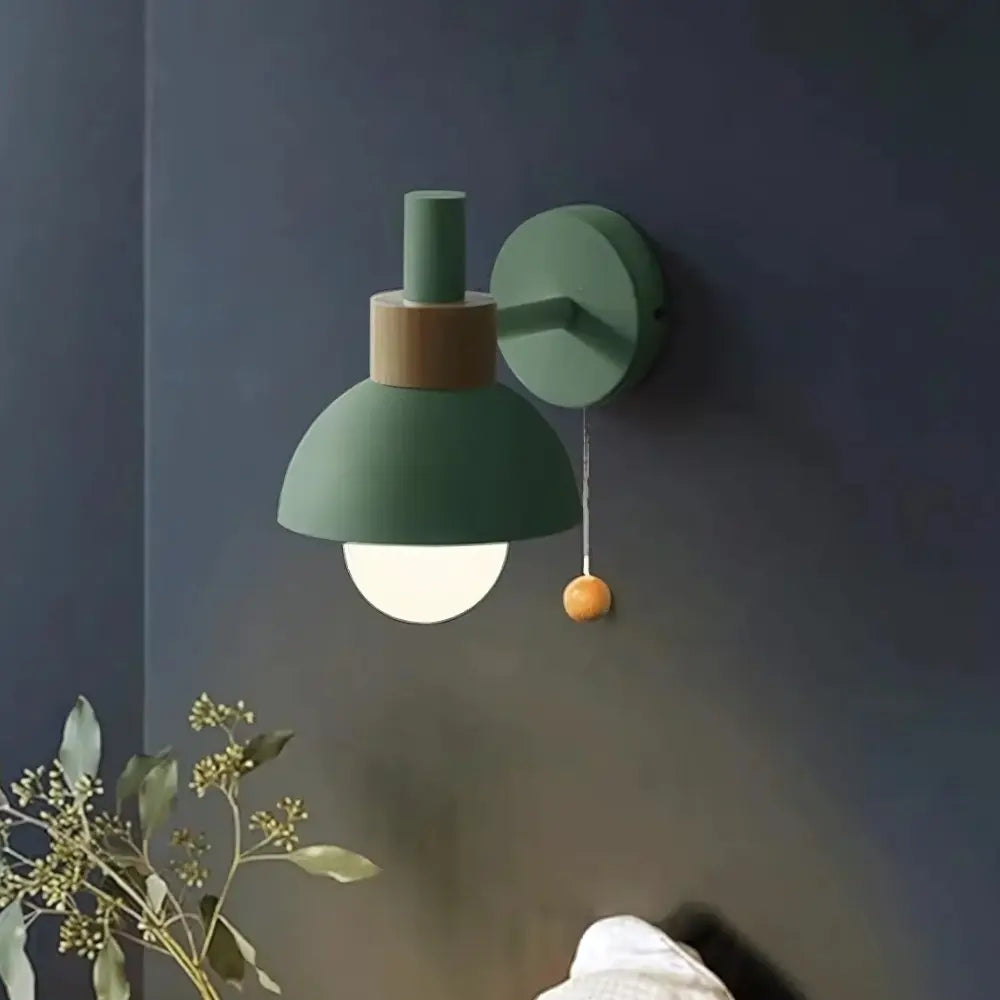 Nordic Wall Light Metal Dome With Wood Accent - Product example