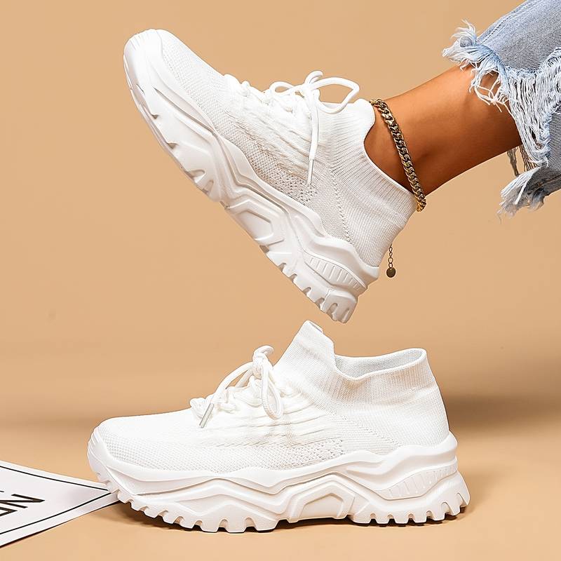 Orthopedic Platform Sneakers  White Knit Mesh Comfort Design - Product showcase