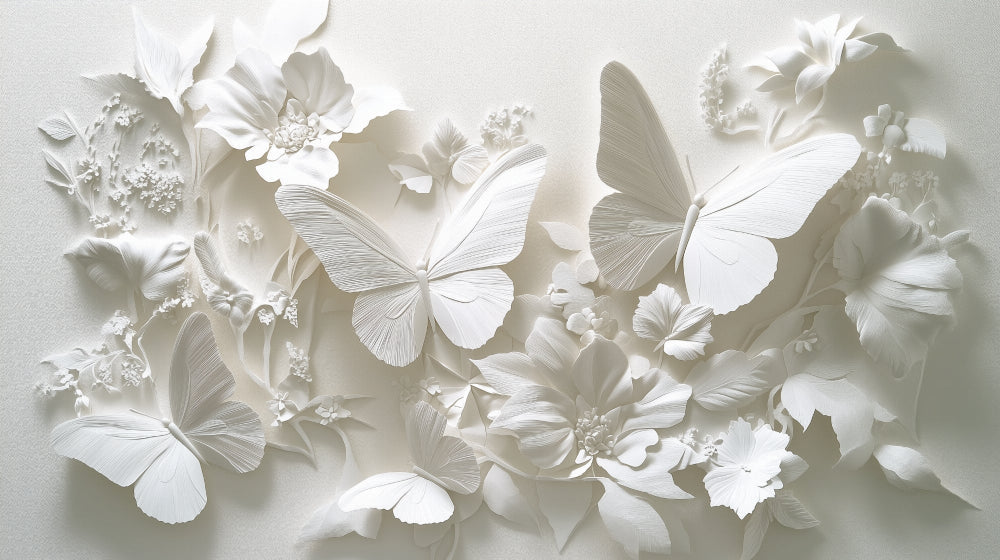 White 3D Butterfly Relief Wallpaper design file showing intricate sculptural pattern and raised elements