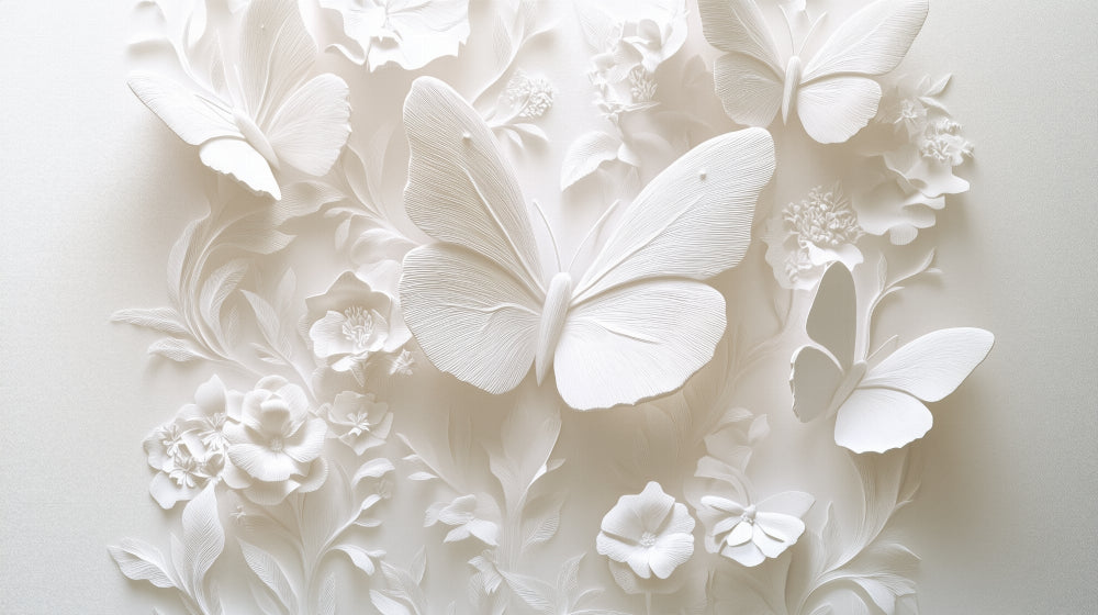 White relief butterfly and floral pattern design file showing intricate 3D details
