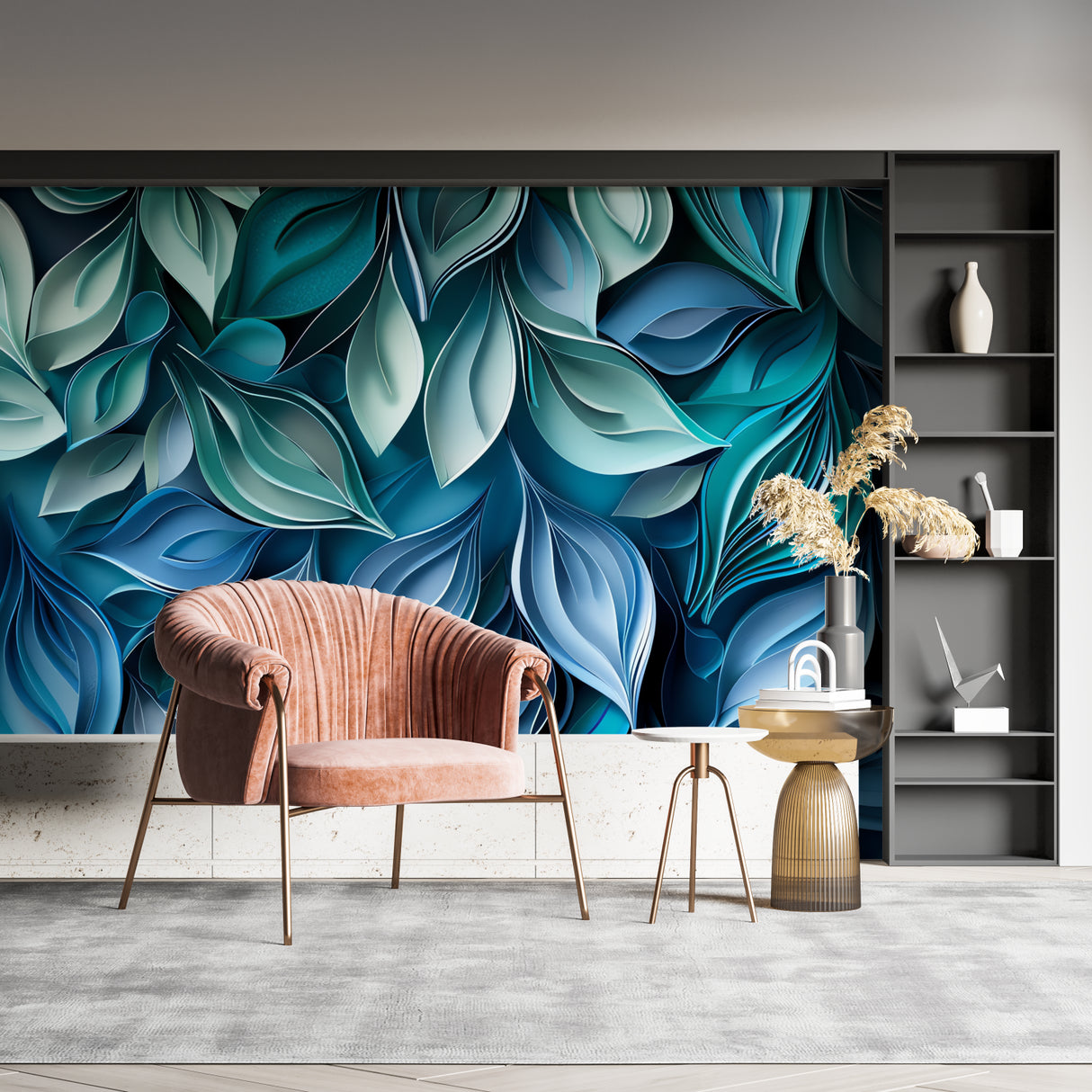 3D foliage wallpaper creating a calm atmosphere in a master bedroom