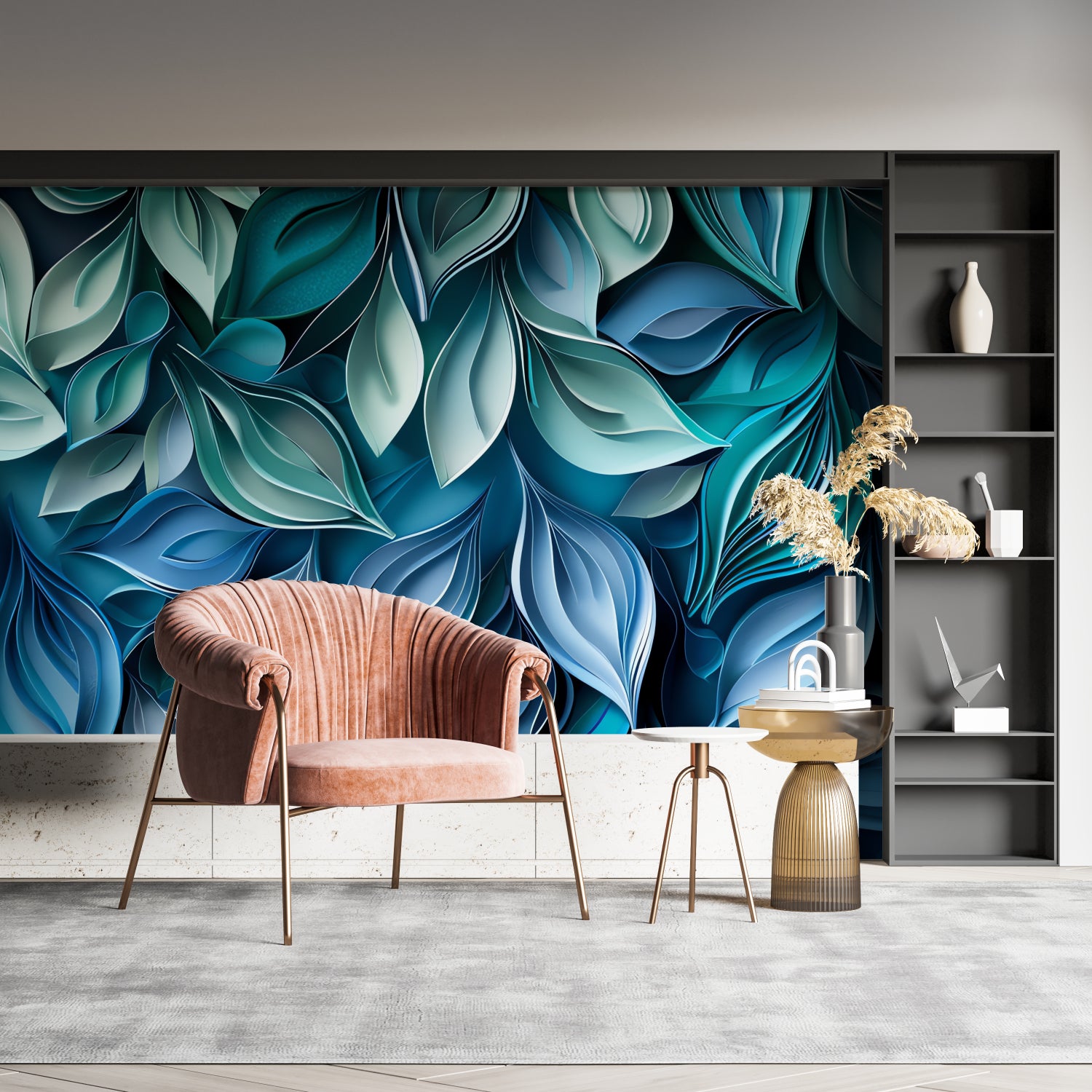 3D foliage wallpaper creating a calm atmosphere in a master bedroom