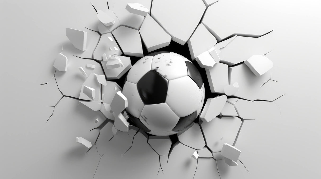 Design file of 3D Football Wallpaper showing detailed breaking wall pattern and soccer ball