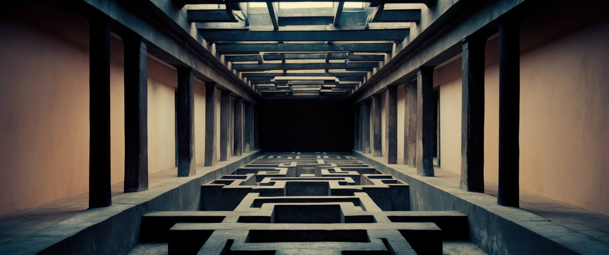 Geometric architectural illusion design file showing intricate patterns and wood tones