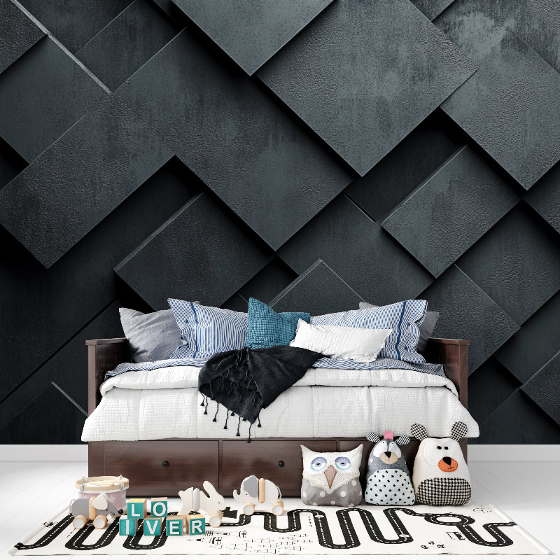 3D geometric wallpaper with black diamond pattern making a statement in a modern office space
