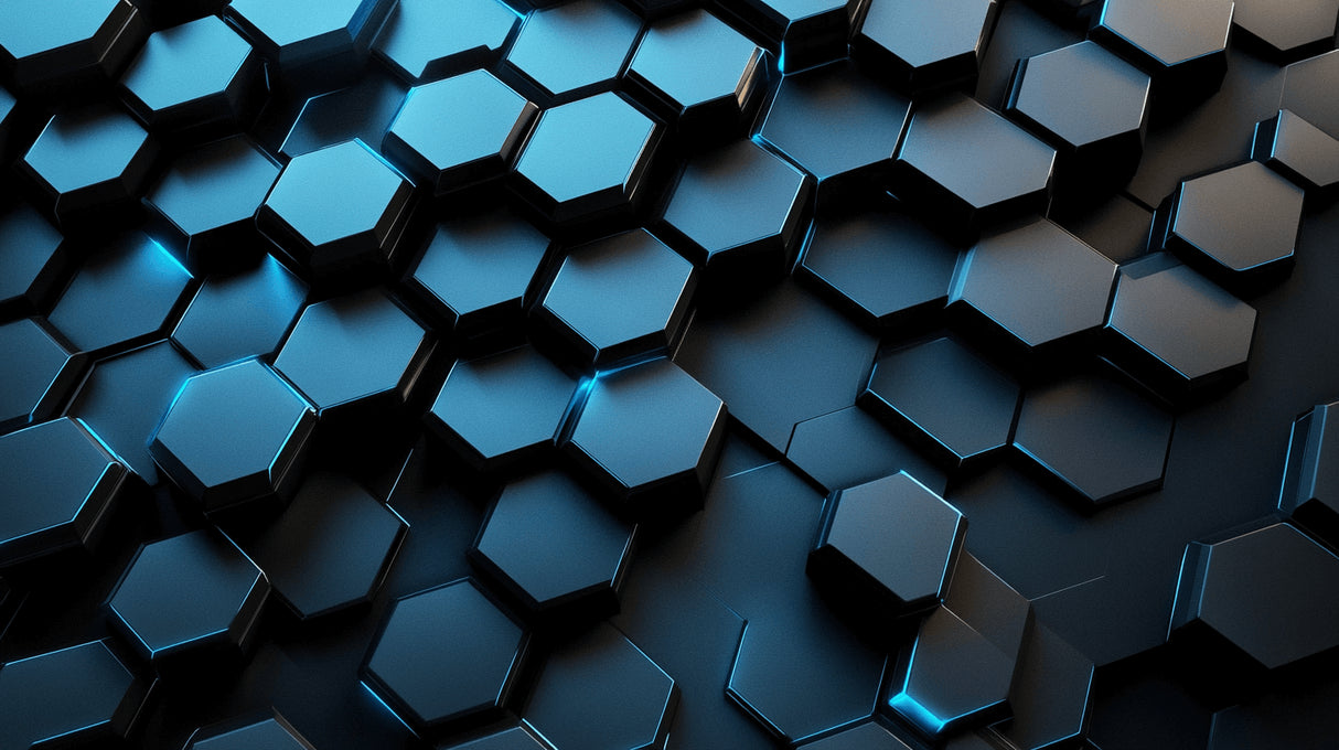 Design file of blue hexagon geometric pattern showing detailed 3D effect