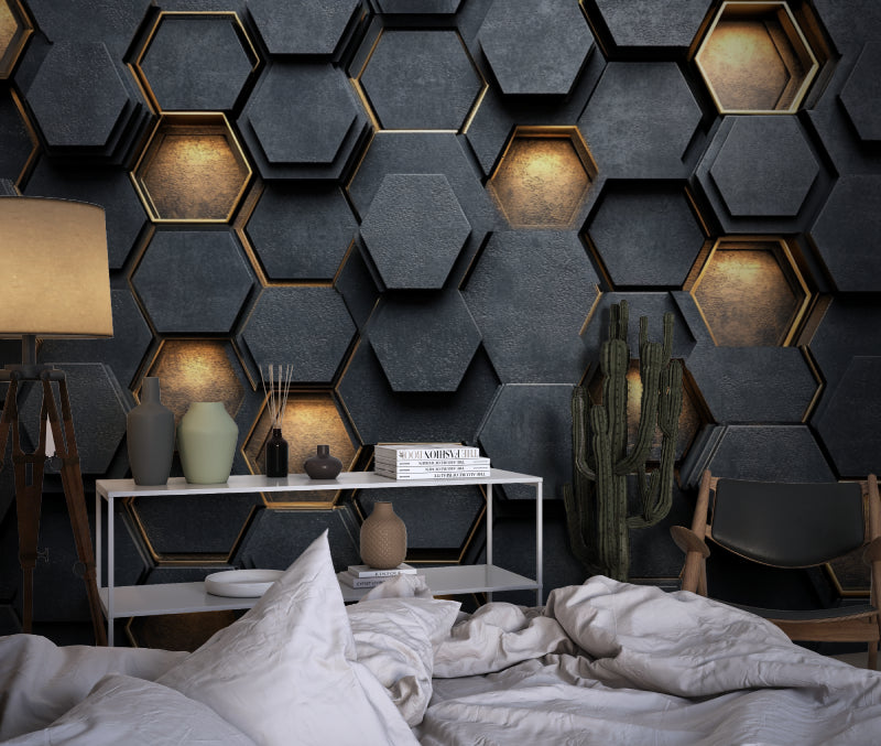Gaming room featuring 3D Hexagon Wallpaper creating immersive atmosphere