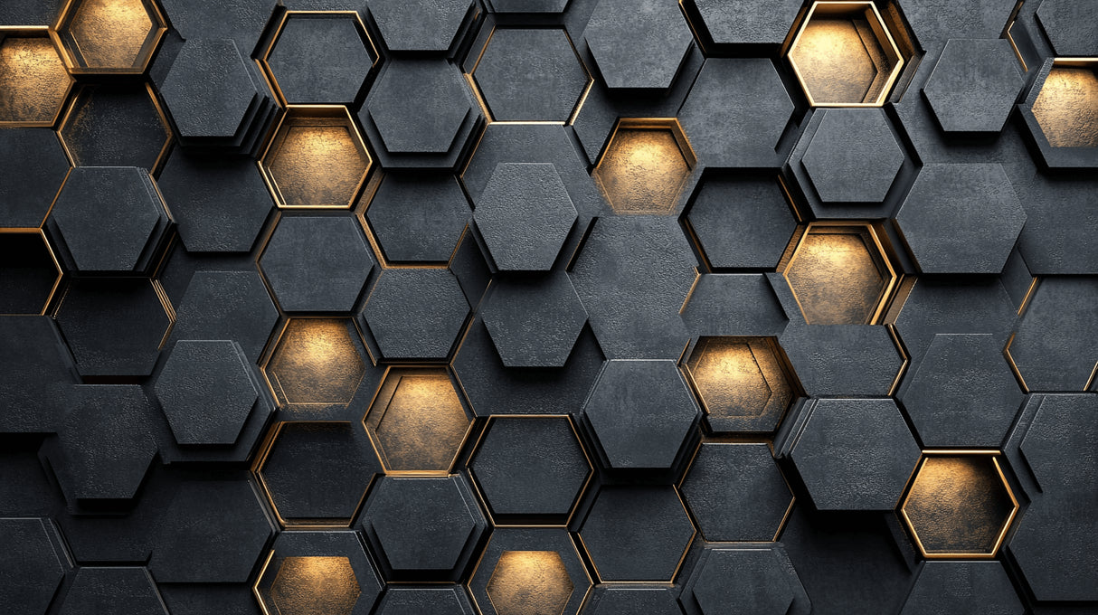 Black and Gold 3D Hexagon Pattern design file showing detailed geometric structure
