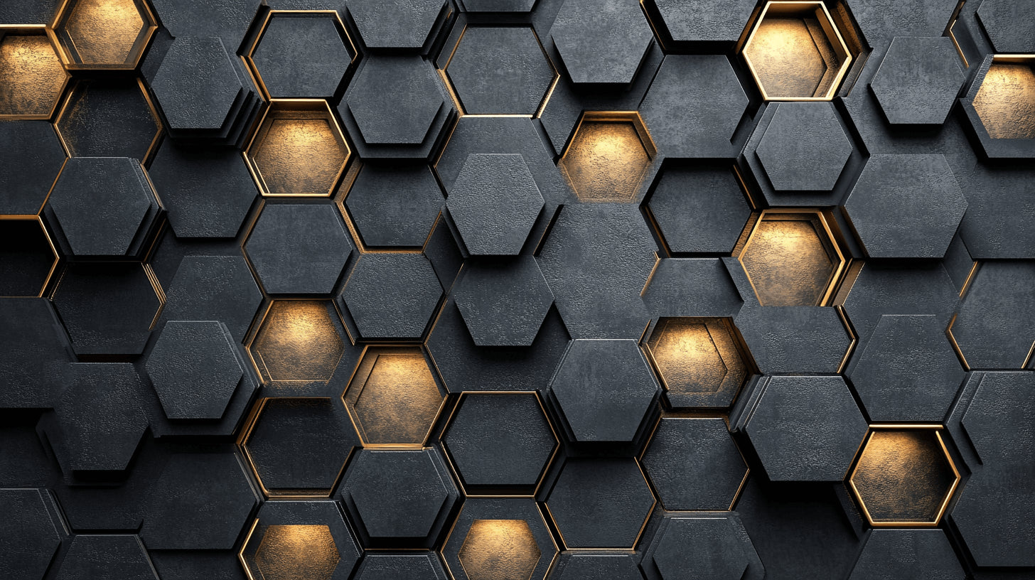 Black and Gold 3D Hexagon Pattern design file showing detailed geometric structure